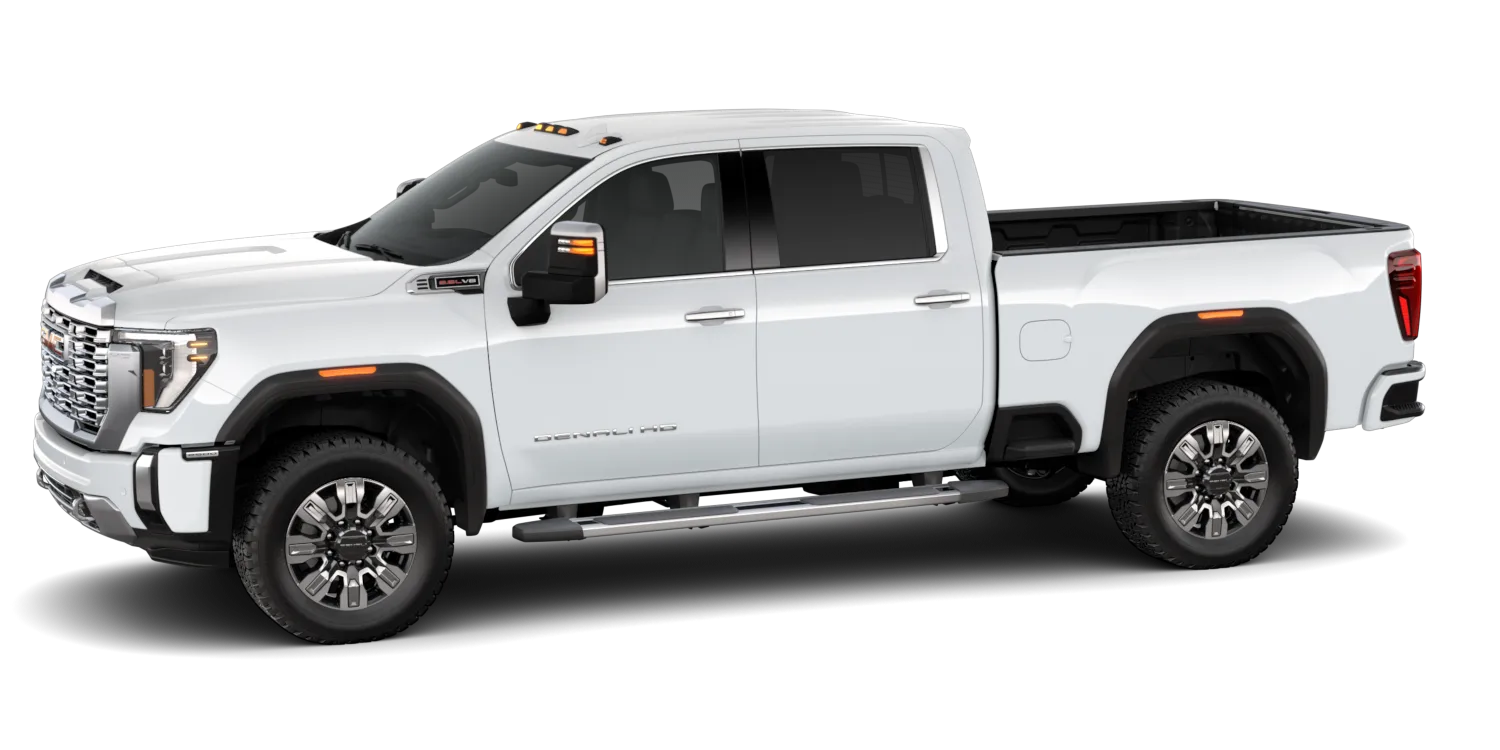 2026 GMC Sierra 2500HD Denali in Summit White, GMC studio render, in stock at Charlie Obaugh in Staunton, Virginia