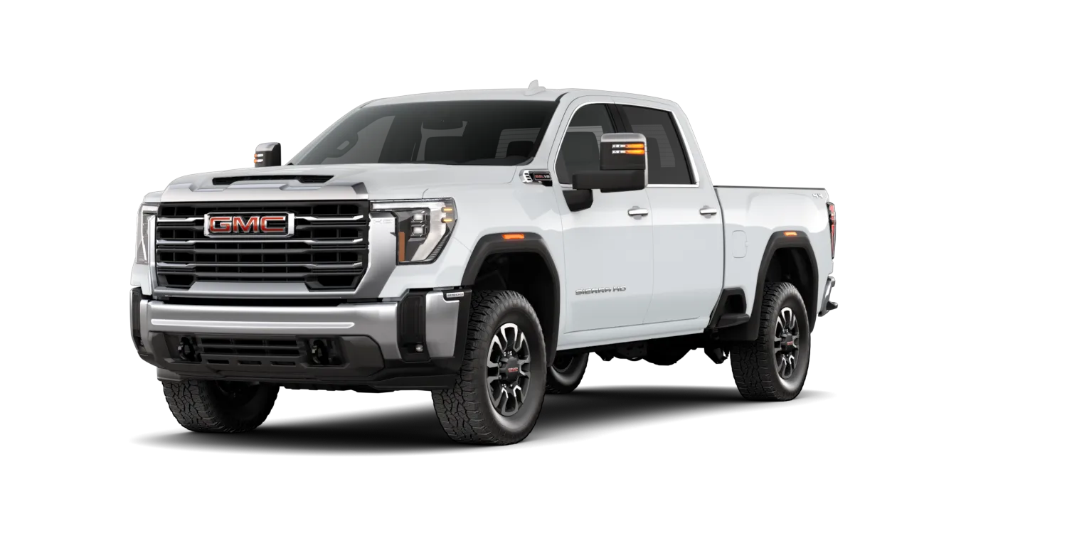 2026 GMC Sierra 2500HD SLT in Summit White, GMC studio render, in stock at Charlie Obaugh in Staunton, Virginia