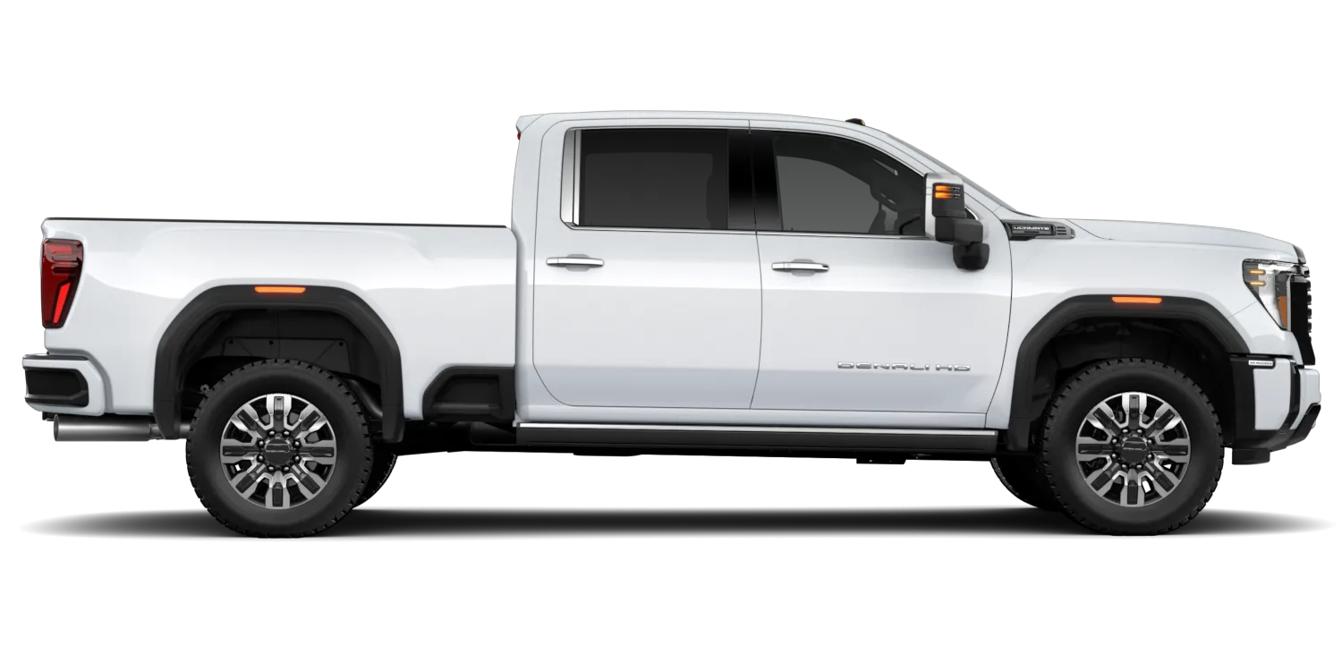 2026 GMC Sierra 3500HD Denali Ultimate in Glacier White Tricoat, GMC studio render, in stock at Charlie Obaugh in Staunton, Virginia