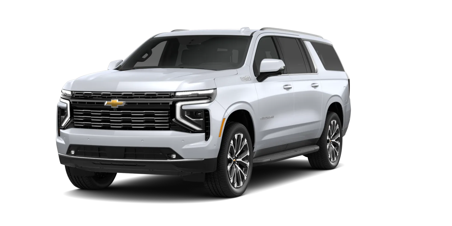 2027 Chevrolet Suburban High Country in Polar White Tricoat, GMC studio render, in stock at Charlie Obaugh in Staunton, Virginia