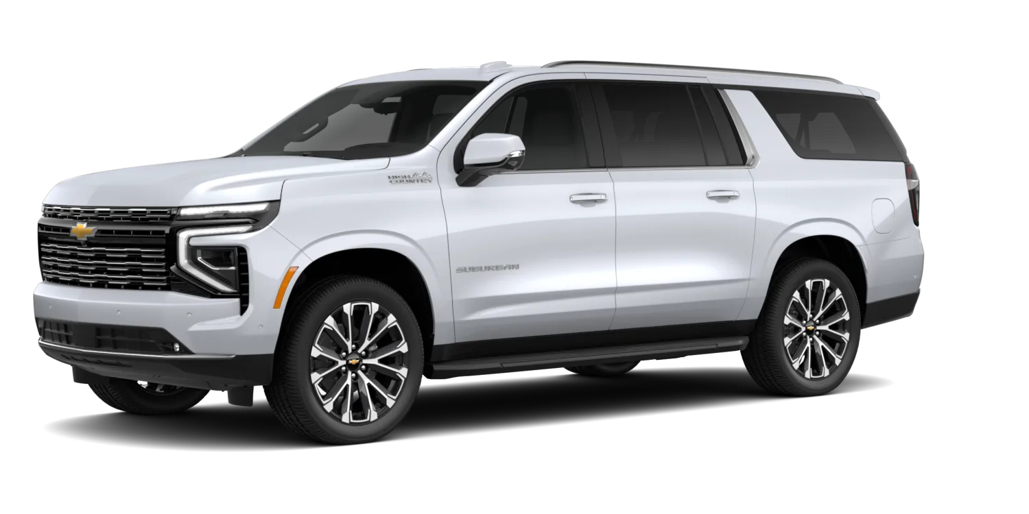 2027 Chevrolet Suburban High Country in Polar White Tricoat, GMC studio render, in stock at Charlie Obaugh in Staunton, Virginia