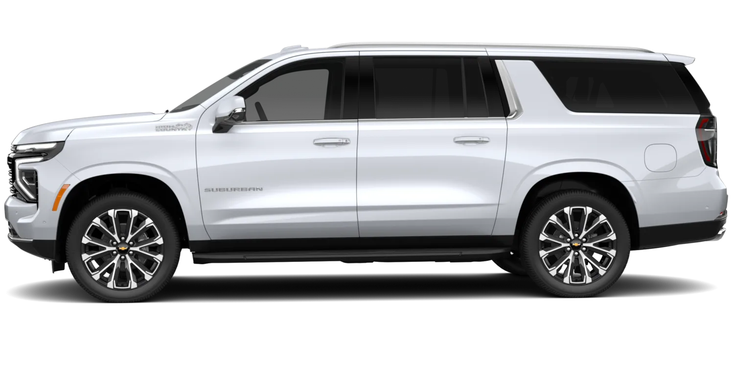 2027 Chevrolet Suburban High Country in Polar White Tricoat, GMC studio render, in stock at Charlie Obaugh in Staunton, Virginia