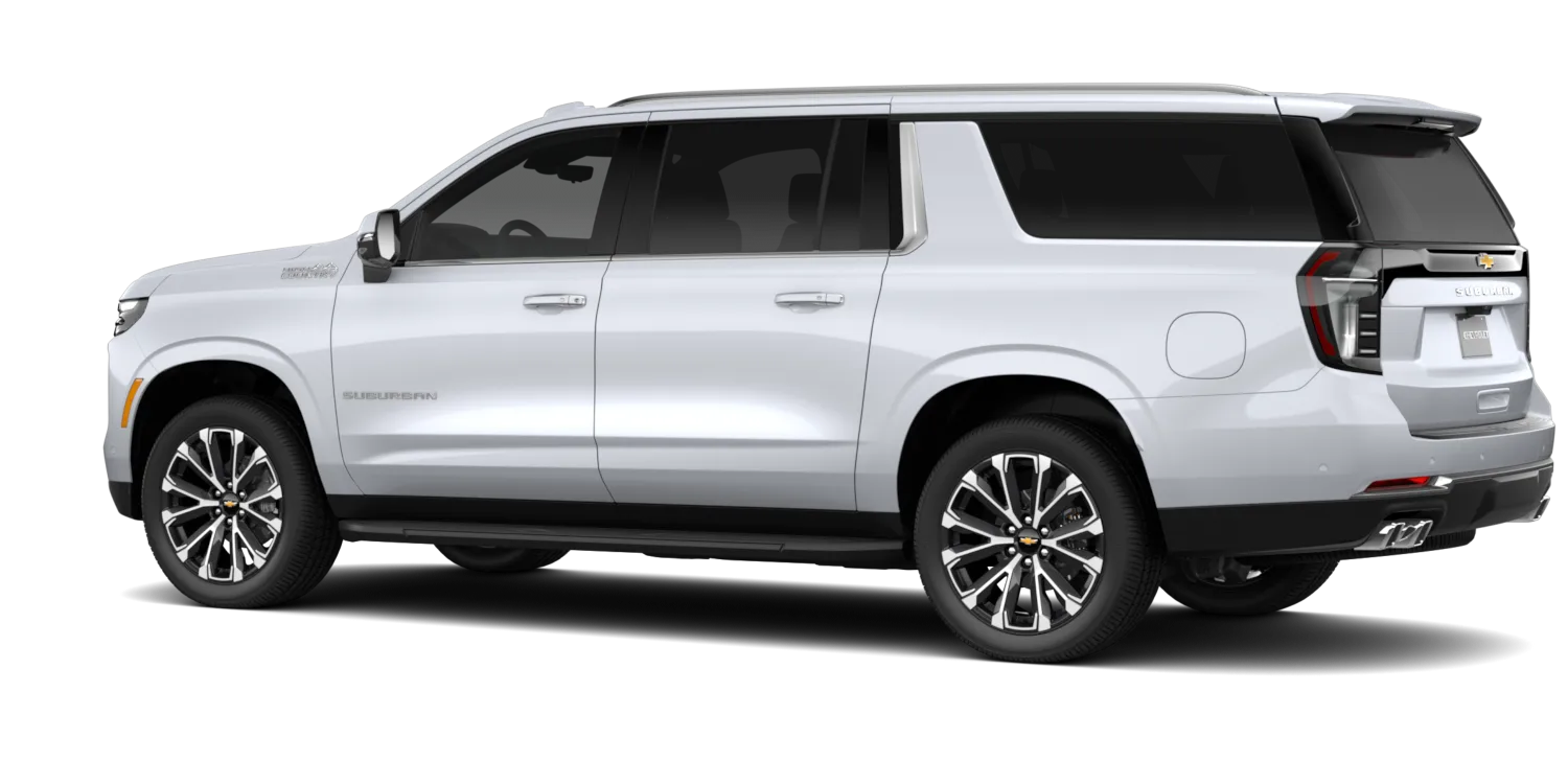 2027 Chevrolet Suburban High Country in Polar White Tricoat, GMC studio render, in stock at Charlie Obaugh in Staunton, Virginia