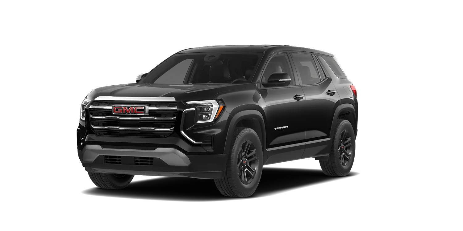 2027 GMC Terrain Elevation in Ebony Twilight Metallic, GMC studio render, in stock at Charlie Obaugh in Staunton, Virginia