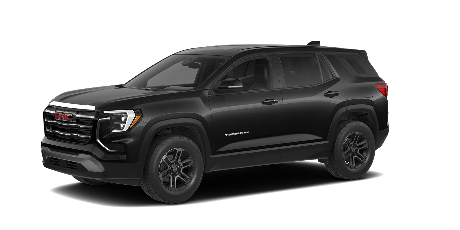 2027 GMC Terrain Elevation in Ebony Twilight Metallic, GMC studio render, in stock at Charlie Obaugh in Staunton, Virginia