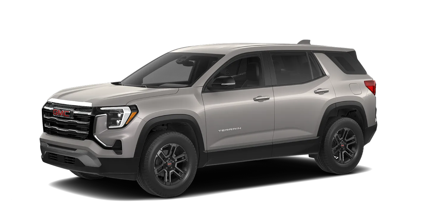 2027 GMC Terrain Elevation in Riverstone Metallic, GMC studio render, in stock at Charlie Obaugh in Staunton, Virginia