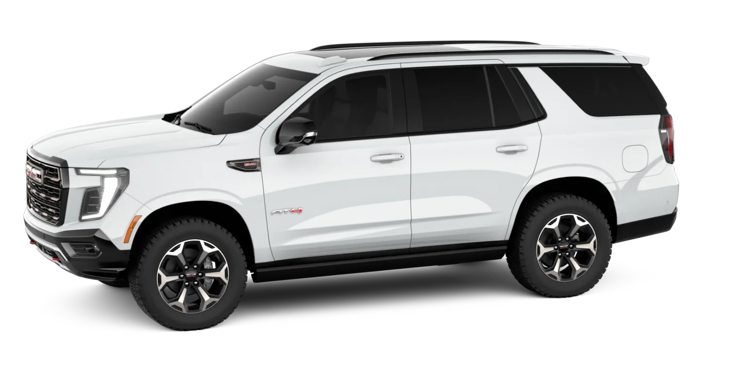 2027 GMC Yukon AT4 Ultimate in Summit White, GMC studio render, in stock at Charlie Obaugh in Staunton, Virginia