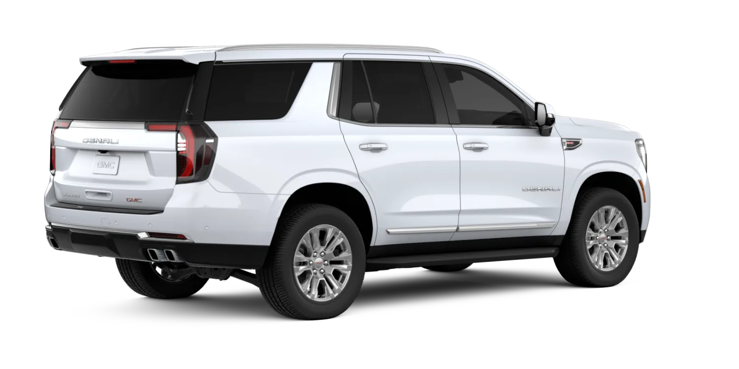 2027 GMC Yukon Denali in Glacier White Tricoat, GMC studio render, in stock at Charlie Obaugh in Staunton, Virginia